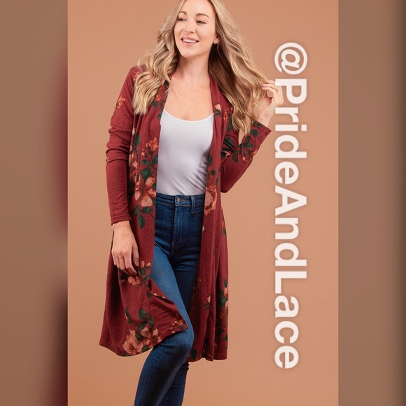 LAST 1 🍂Burgundy Floral Long Cardigan 🍂 - Picture 5 of 6